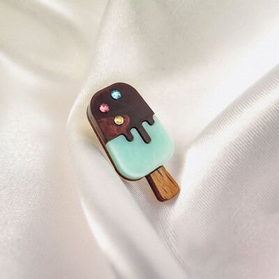 Épingle à revers en forme de sucette glacée bleue en verre acrylique, jolie petite épingle à veste