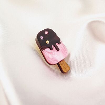 Épingle à revers en forme de sucette glacée rose en verre acrylique, jolie petite épingle à veste