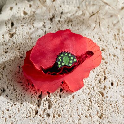 Broche coquelicot rouge vibrante en verre acrylique
