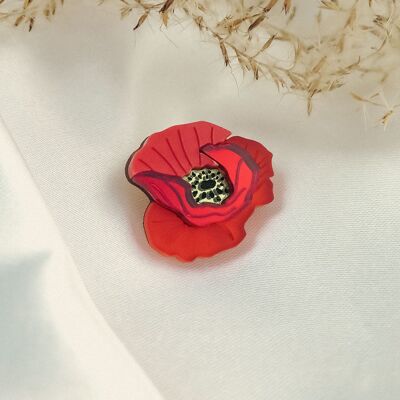 Épingle à revers coquelicot rouge en verre acrylique