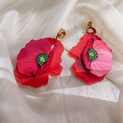 Boucles d'oreilles coquelicot rouge découpées au laser dans du verre acrylique, bijoux grands mais légers