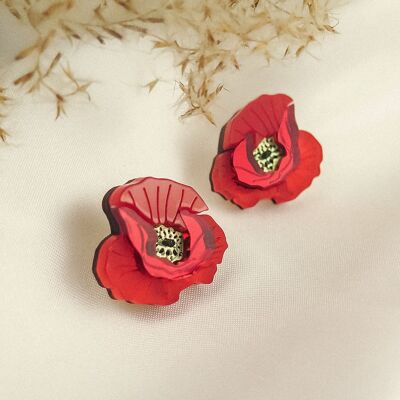 Boucles d'oreilles à tige Little Red Poppy en verre acrylique