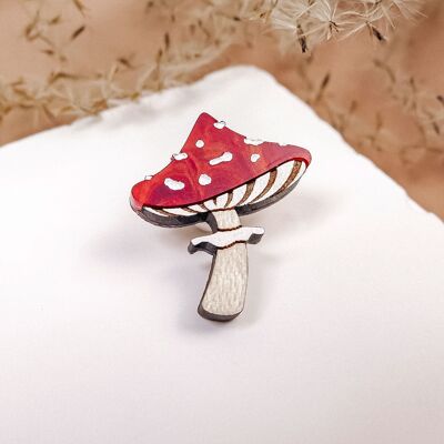 Épingle à revers champignon en bois exotique recyclé et verre acrylique, jolie petite épingle à veste