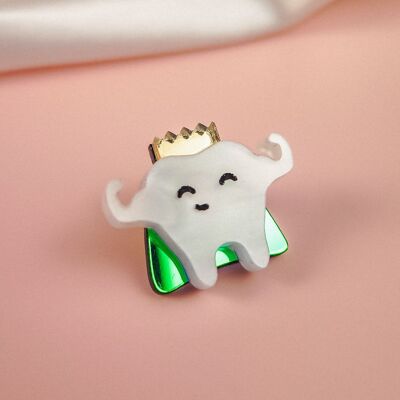 Épingle à revers Tooth King en verre acrylique, jolie petite épingle à veste, petit cadeau parfait