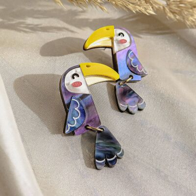 Acrylic Toucan Bird Stud Earrings, cute tiny bird studs with handpainted details