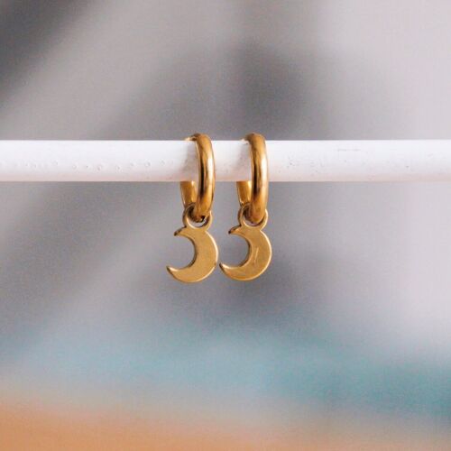 Stainless steel creoles with mini moon - gold