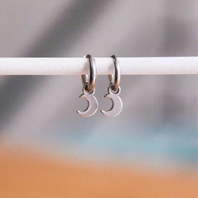 Stainless steel creoles with moon - silver