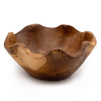 Medium smooth teak wood fruit bowl - 21x9cm