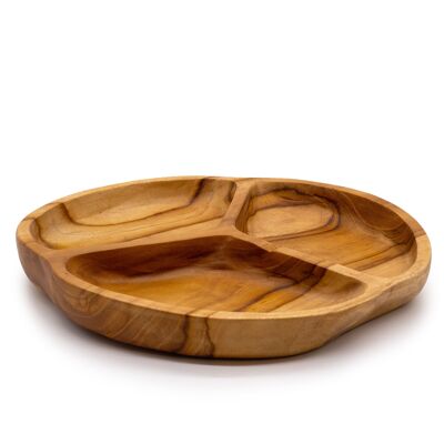 Coupe à fruits en bois de teck lisse à trois compartiments - 30x4cm