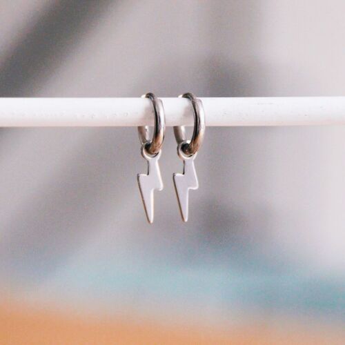 Stainless steel creoles with lightning - silver