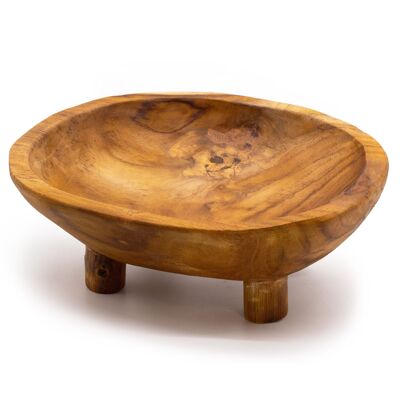 Fruttiera in legno di teak liscio su gambe - 30x23x10cm