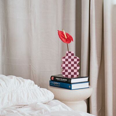 Jarrón de madera con cuadros rosas, regalo para el hogar, decoración de dopamina, acento interior