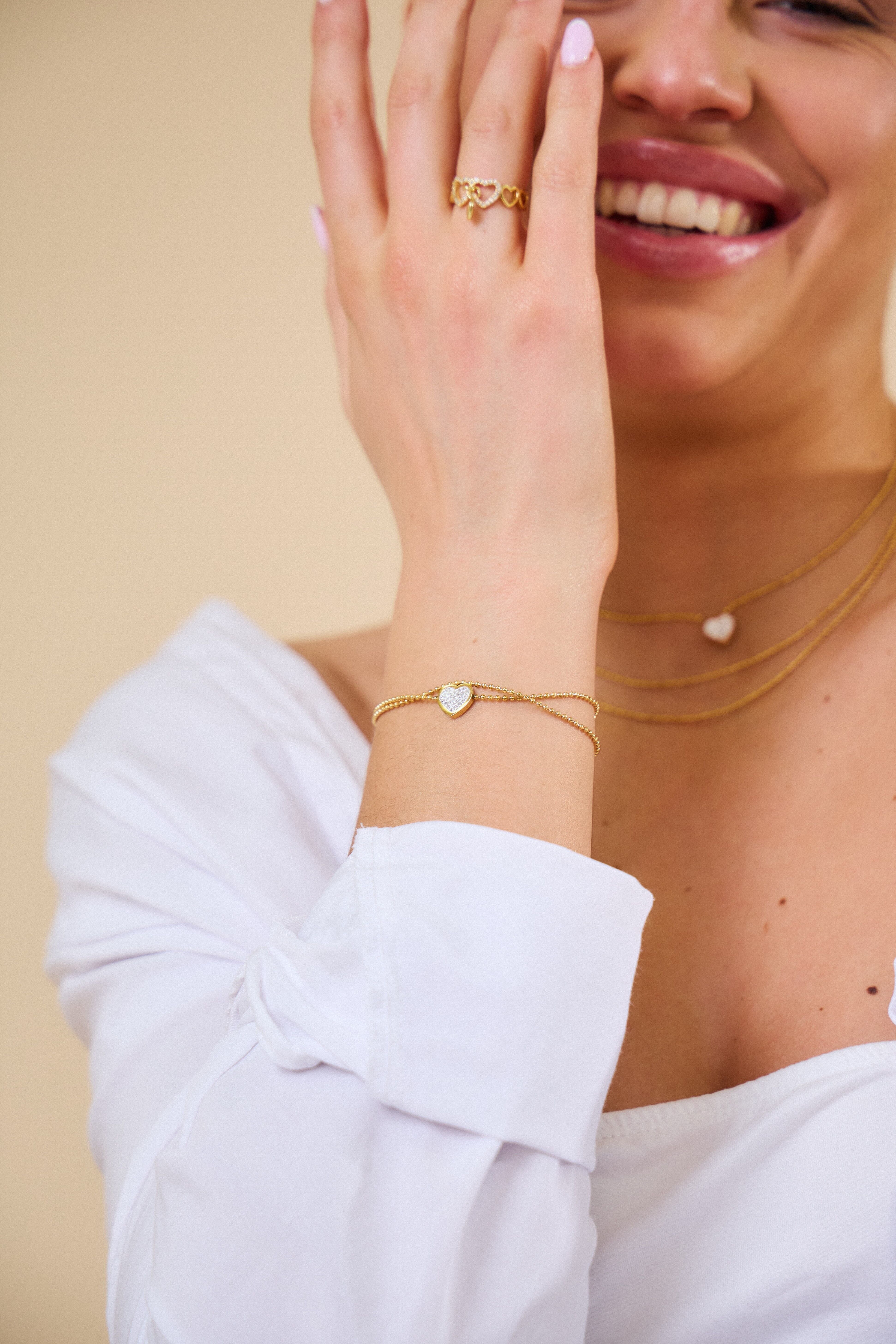 Bracelet coeur multi - rang strassé en acier inoxydable - Amour et éclat