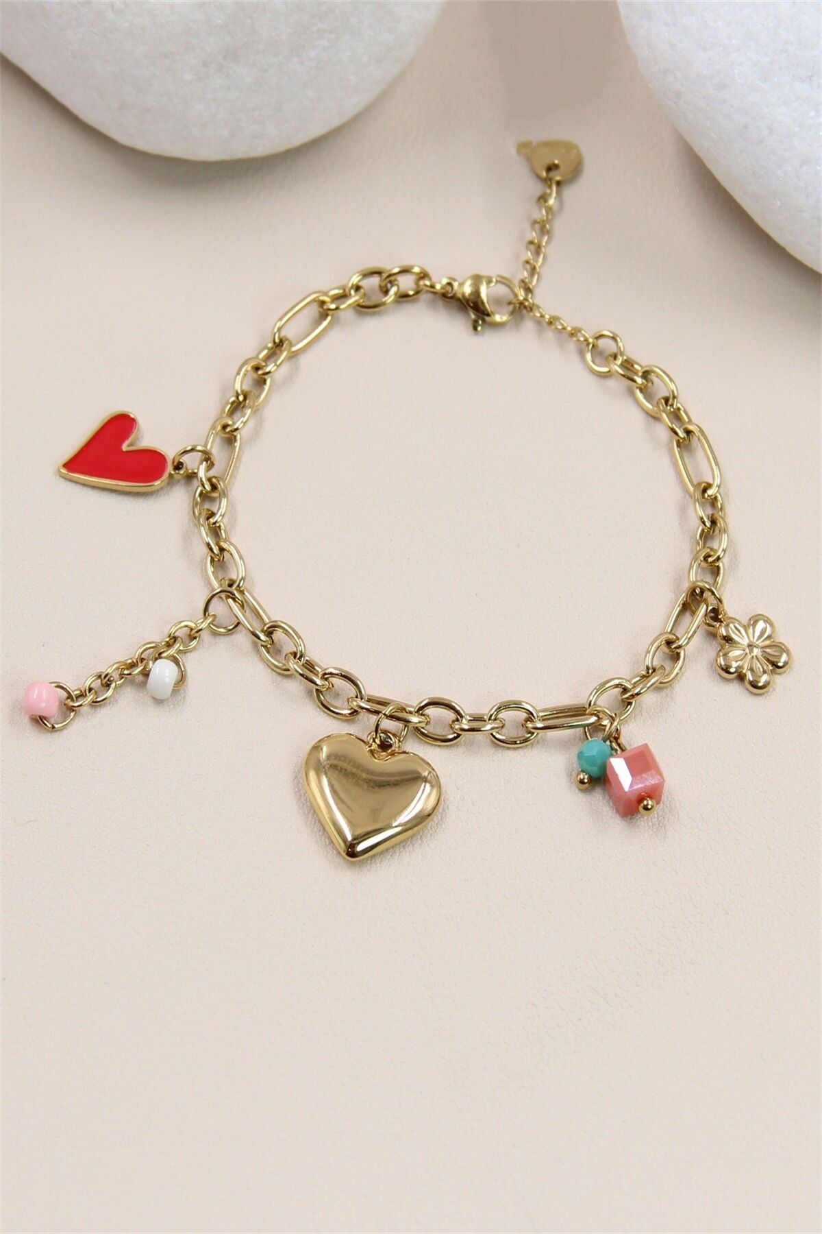 Bracelet - breloque coeur  fleur en acier inoxydable : Style & charme