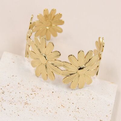 Bracciale rigido a forma di fiore in acciaio inossidabile - Splendore floreale ed eleganza