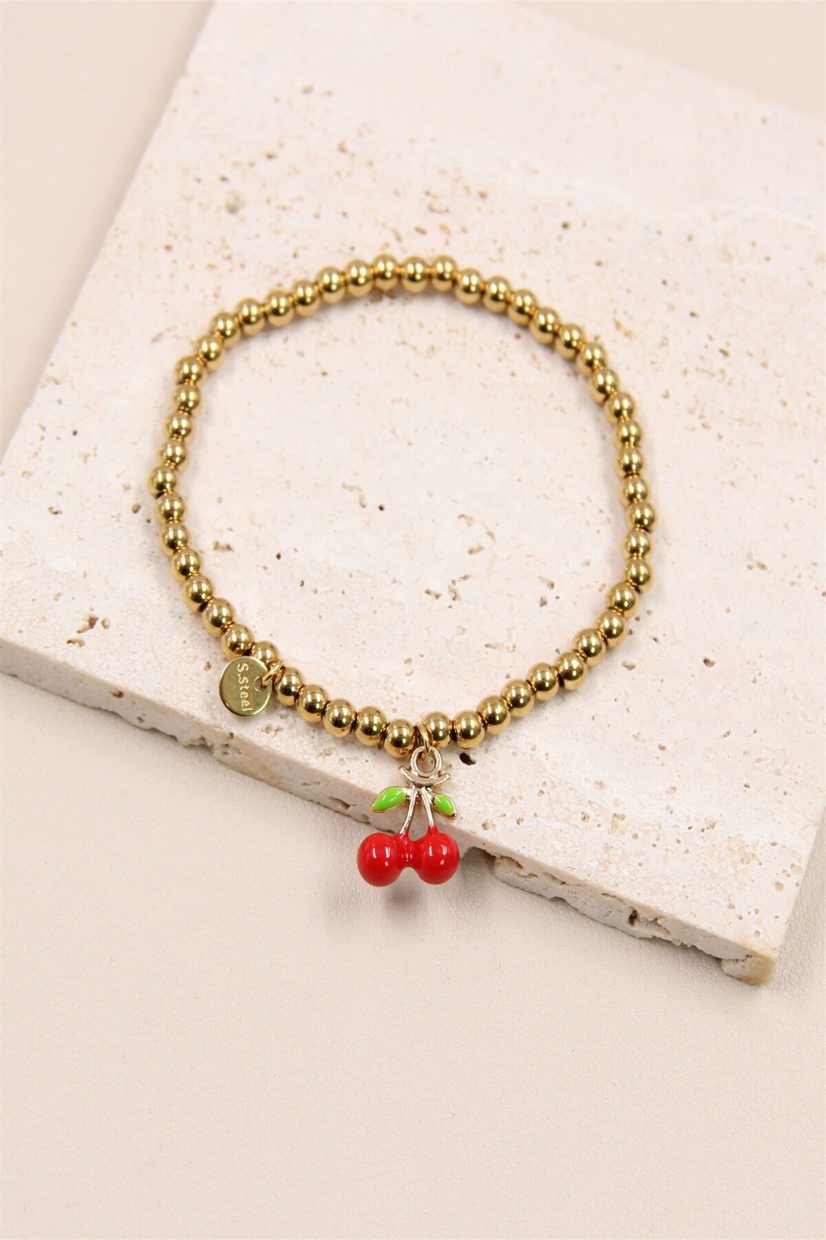 Bracelet Élastique Cerise en Acier Inoxydable - Fun et Élégant