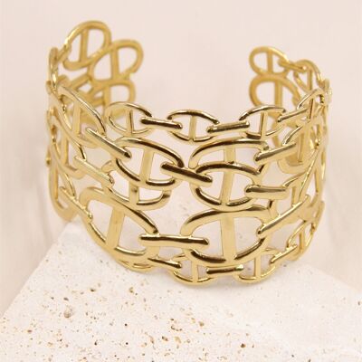 Bracciale rigido con maglie in acciaio inossidabile dorato - Chic e moderno