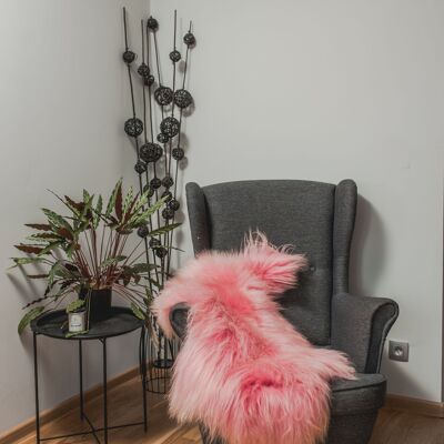 Alfombra islandesa de auténtica piel de oveja teñida en rosa claro, con lana larga y suave, estilo hygge (90-100 cm)