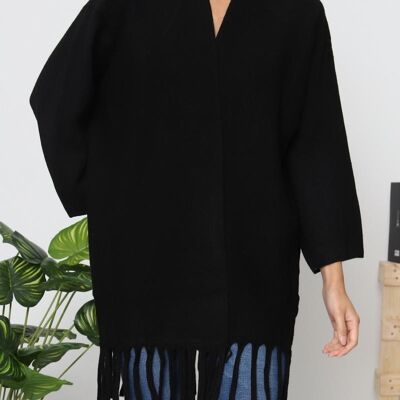 Poncho de punto suave con flecos – Estilo bohemio chic