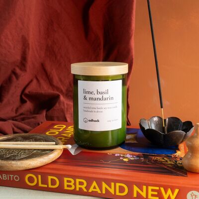 Bougie bouteille de vin citron vert, basilic et mandarine