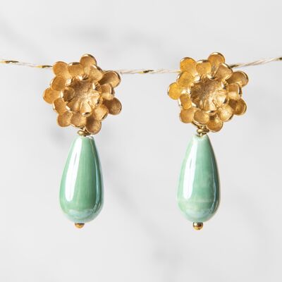BOUCLES D'OREILLES MÉDITERRANÉENNES - COLLECTION ÉTÉ | BOUCLES D'OREILLES AVEC FLEUR ET GOUTTE COLORÉE