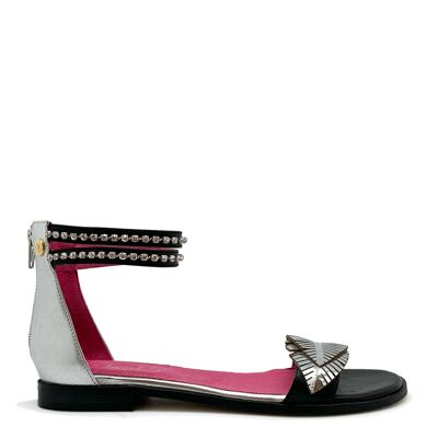 Sandale plate Izzy argent noir