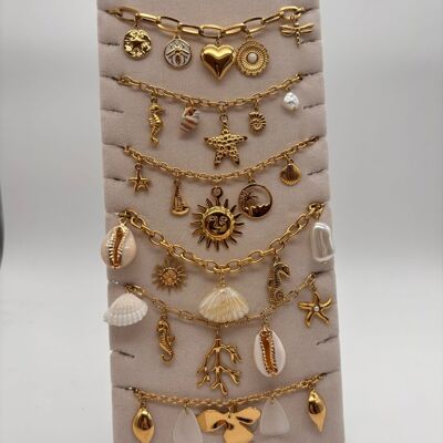 Set di 6 braccialetti beige a tema marino