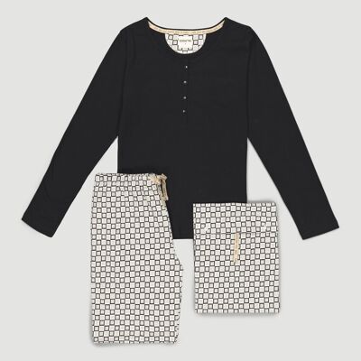 Pyjama Fusa Block en coton biologique noir issu du commerce équitable