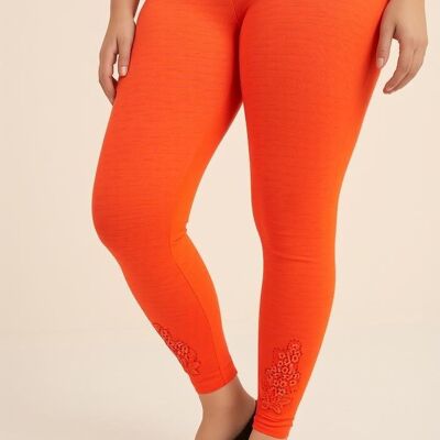 Leggings naranjas de talla grande con bordado y lentejuelas (B133)