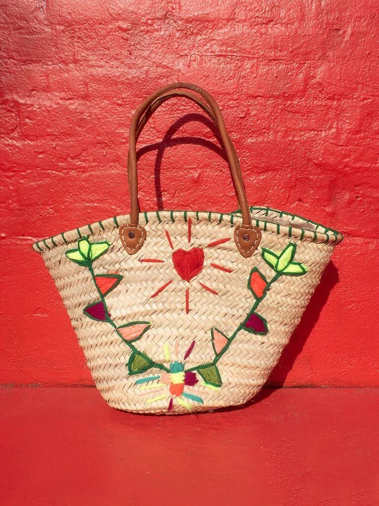 Flagline Shiny Heart Strohtasche – Handgemachte marokkanische Tragetasche (Großhandel)