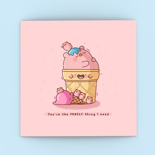 Cute Pig Ice Cream Card