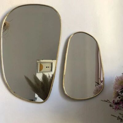 Miroir trapézoïdal asymétrique en laiton, vente en gros – Décoration murale marocaine faite main