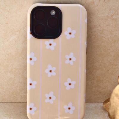 Coque rigide brillante à rayures rose/jaune pour iPhone 16 Pro Max, collection Coquette