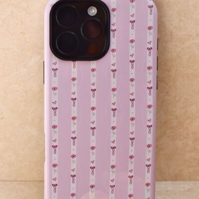 Coque rigide pour iPhone 16 Pro Max, motif roses et nœuds