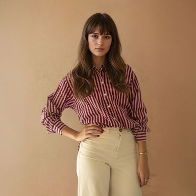 Burgundy Striped Cotton Shirt | Aria-6