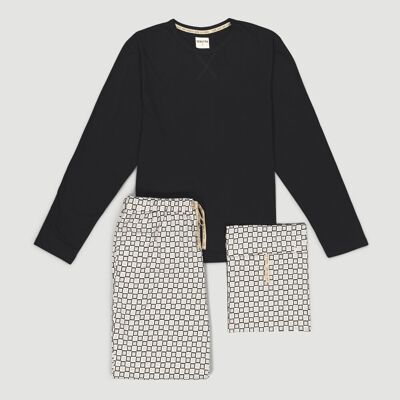Pyjama Iota Block en coton biologique noir issu du commerce équitable
