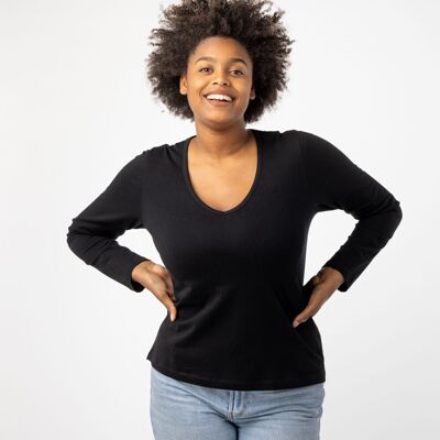 T-shirt Sira en coton biologique noir issu du commerce équitable