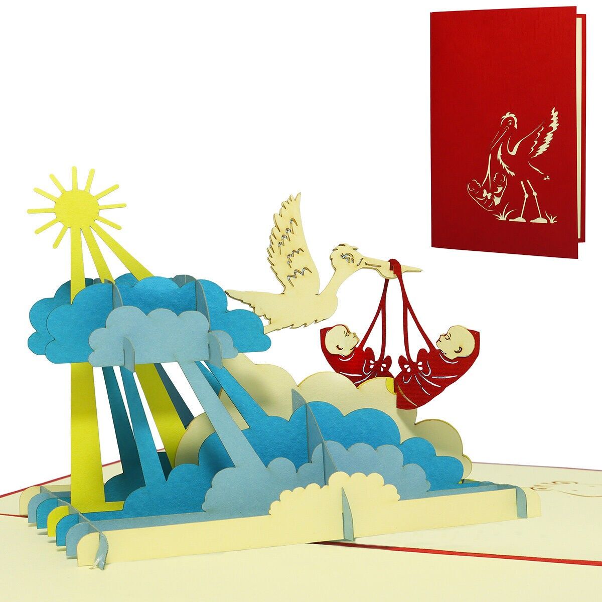 Pop-up card, 3D card, birth congratulations card, twins, N240