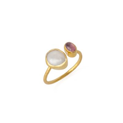 Double Natural Red Gemstone Adjustable Sterling Silver Ring