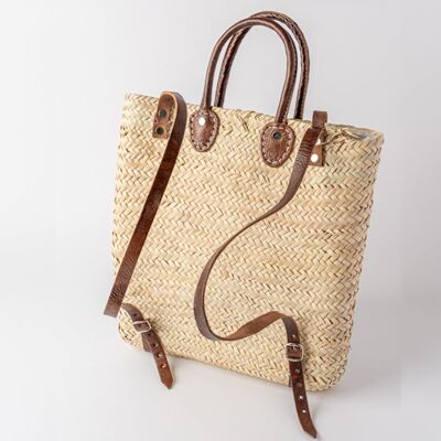 🎒 Sac à dos panier marocain – Feuille de palmier tissée à la main