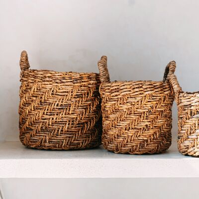 Boho laundry basket – round plant basket planter – woven storage basket – decorative basket made of banana fiber (3 sizes Ø 25/32/38 cm) RINJANI