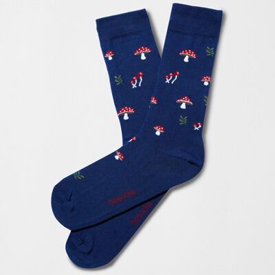 Chaussettes BeMushroom Navy - 100 % coton biologique
