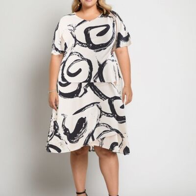 Ensemble top + jupe imprimée blanc grande taille (C6197)