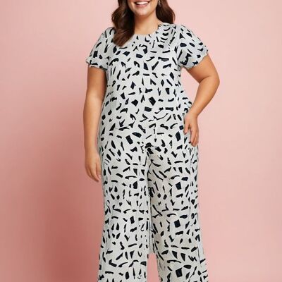 Ensemble top + pantalon imprimée blanc grande taille (C6198)