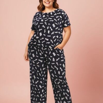 Ensemble top + pantalon imprimée noir grande taille (C6198)