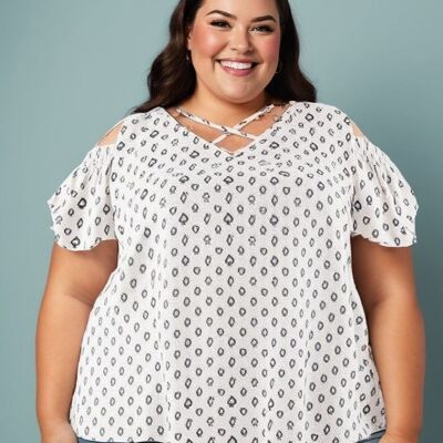 Top grande taille imprimé poker blanc (C6202)