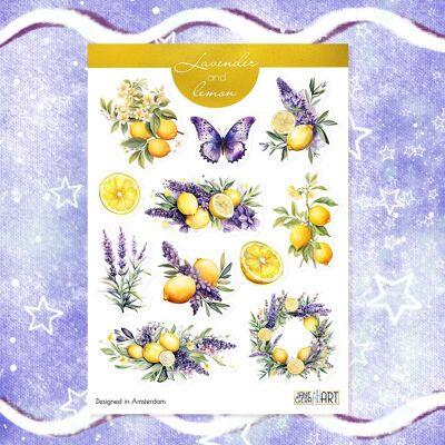 Feuille d'autocollants bujo lavande et citron de catégorie B