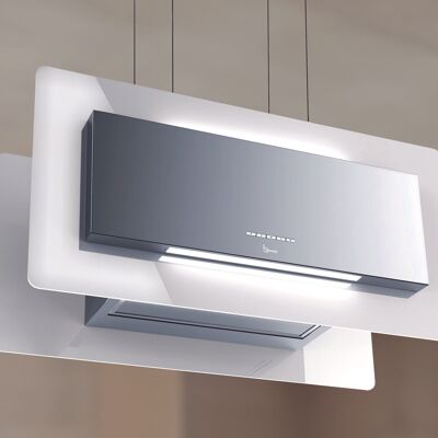 HANGING TRISIA HOOD cm. 90x43 - Stainless steel, White glass - 800 m3/h