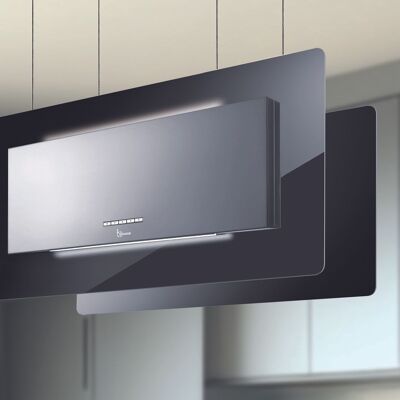 HANGING TRISIA HOOD cm. 90x43 - Stainless steel, Black glass - 800 m3/h