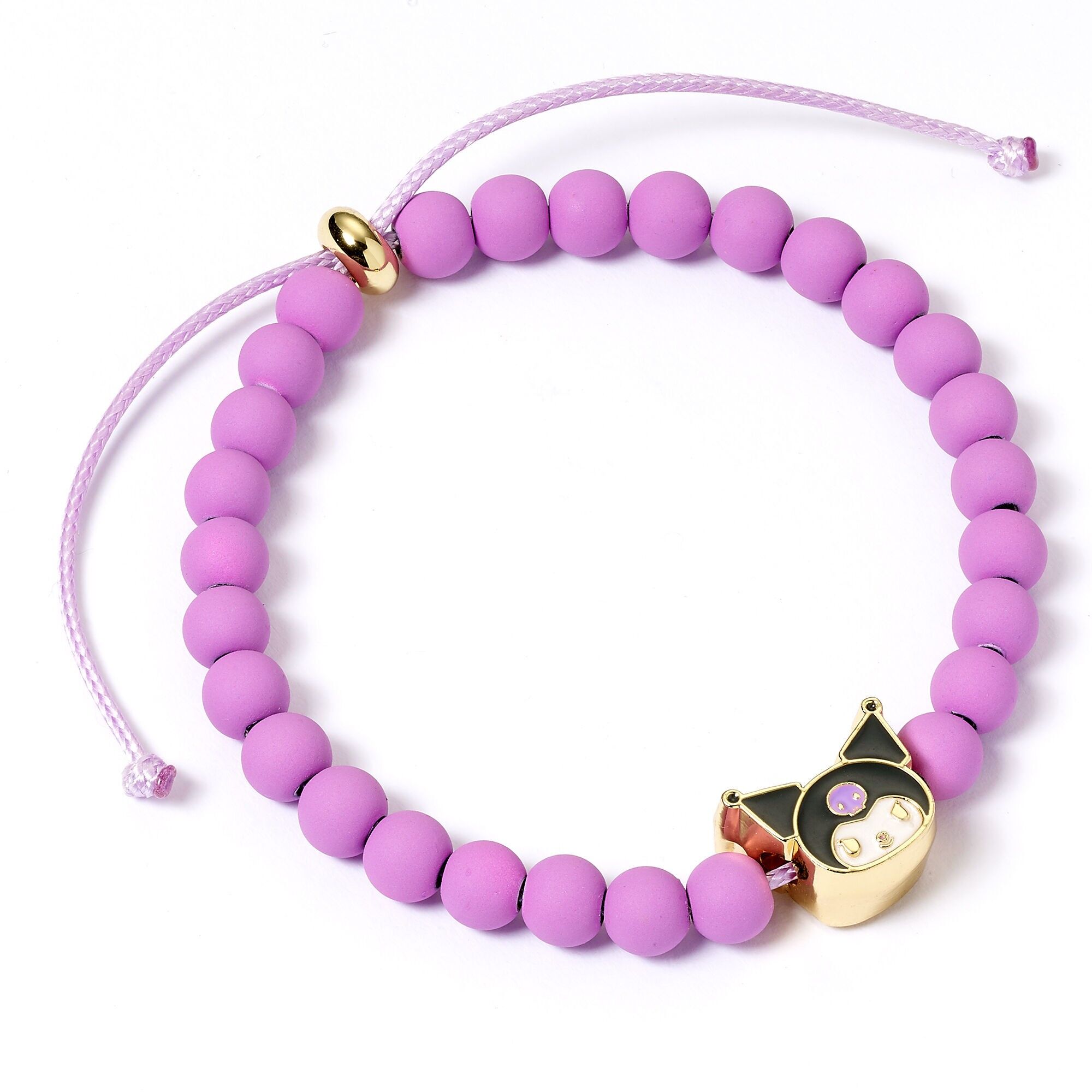 Pulsera de cuentas moradas de Hello Kitty con dije de Kuromi